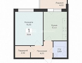 1-комнатная квартира, 39.66 м2