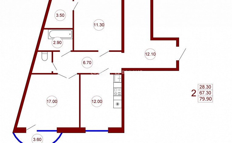 2-комнатная квартира, 79.9 м2, эт. 5, id: 733285, фото 7