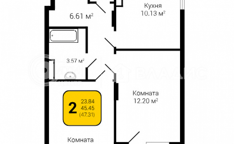 2-комнатная квартира, 47.31 м2, эт. 8, id: 812220, фото 7