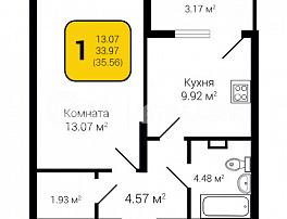 1-комнатная квартира, 35.56 м2