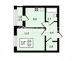 1-комнатная квартира, 38.9 м2