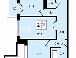 2-комнатная квартира, 59.8 м2