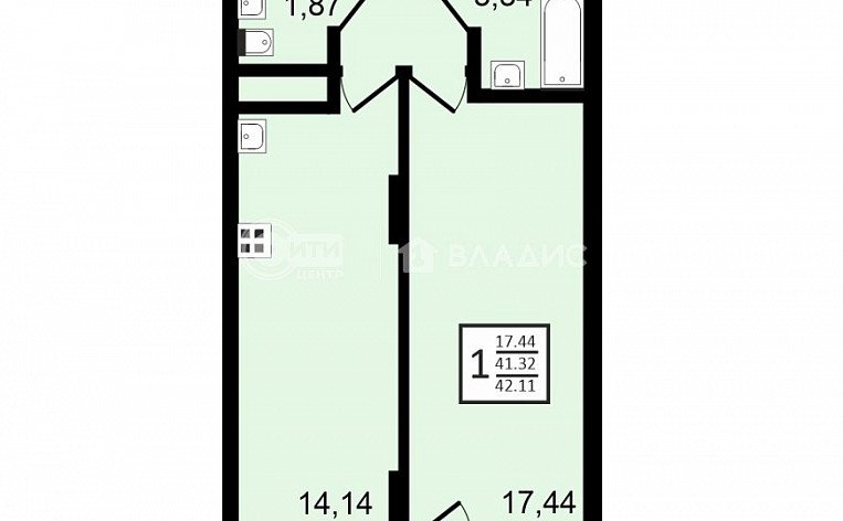 1-комнатная квартира, 42.11 м2, эт. 16, id: 758466, фото 13