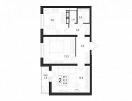 2-комнатная квартира, 53.4 м2