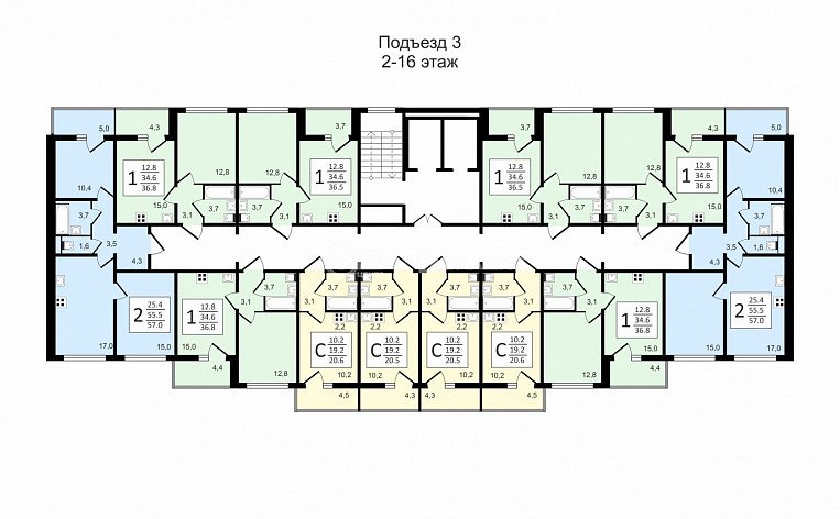 3-комнатная квартира, 77.3 м2, эт. 14, id: 1026859, фото 19