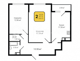 2-комнатная квартира, 58.41 м2