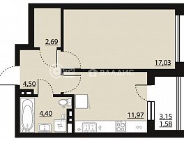 1-комнатная квартира, 41.85 м2