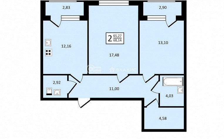 2-комнатная квартира, 68.14 м2, эт. 3, id: 753190, фото 4