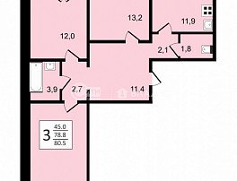 3-комнатная квартира, 80.5 м2