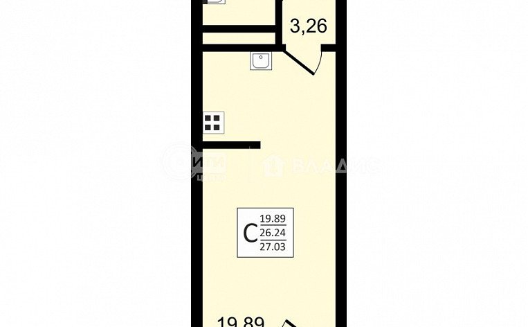 1-комнатная квартира, 27.03 м2, эт. 23, id: 758469, фото 13
