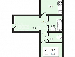 1-комнатная квартира, 49.4 м2