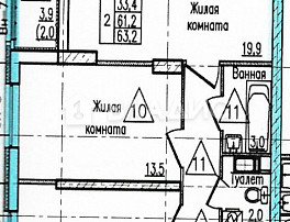 2-Комнатная квартира 61.00м²