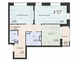 2-комнатная квартира, 61.11 м2