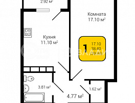 1-комнатная квартира, 39.86 м2