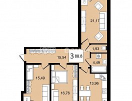3-комнатная квартира, 88.8 м2