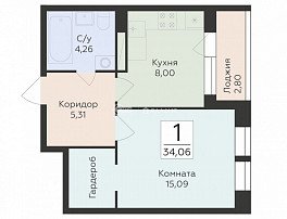 1-комнатная квартира, 34.06 м2