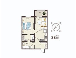 1-комнатная квартира, 42.45 м2