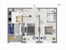 2-комнатная квартира, 62.6 м2