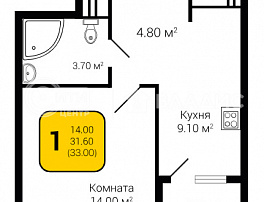 1-комнатная квартира, 33 м2