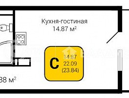 1-комнатная квартира, 23.84 м2