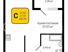 1-комнатная квартира, 28.74 м2