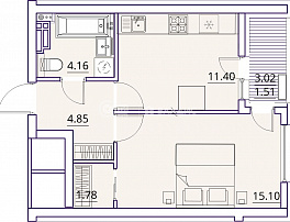 1-комнатная квартира, 38 м2