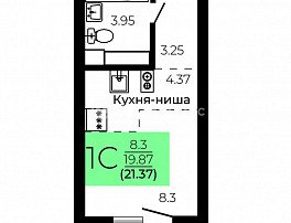 1-комнатная квартира, 21.37 м2