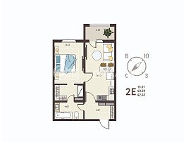 1-комнатная квартира, 42.45 м2
