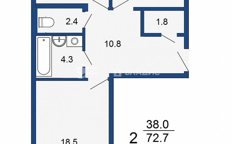 2-комнатная квартира, 75.7 м2, эт. 1, id: 702694, фото 14