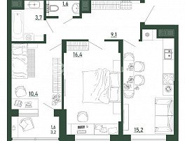 2-комнатная квартира, 58 м2