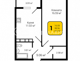 1-комнатная квартира, 40.06 м2