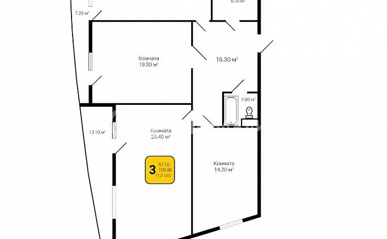 3-комнатная квартира, 121 м2, эт. 8, id: 733229, фото 7