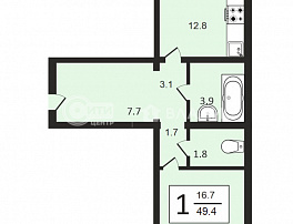 1-комнатная квартира, 49.5 м2