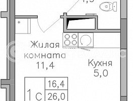 1-комнатная квартира, 28.9 м2