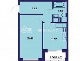 1-комнатная квартира, 45.46 м2