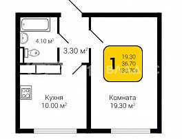 1-комнатная квартира, 36.7 м2