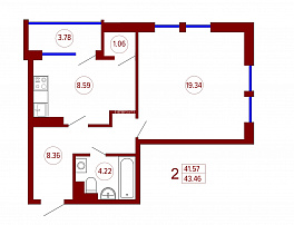 1-комнатная квартира, 43.46 м2