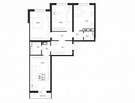 3-комнатная квартира, 88 м2