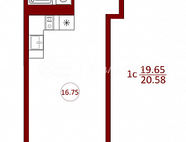 1-комнатная квартира, 21.21 м2