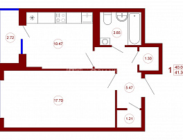 1-комнатная квартира, 41.36 м2