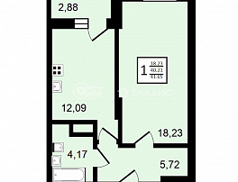 1-комнатная квартира, 41.65 м2