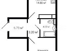 1-комнатная квартира, 49.6 м2