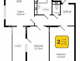 2-комнатная квартира, 54.59 м2