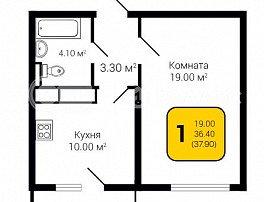 1-комнатная квартира, 37.9 м2