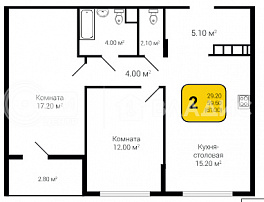 2-комнатная квартира, 61 м2