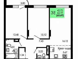 2-комнатная квартира, 65.69 м2