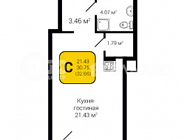 1-комнатная квартира, 32.66 м2
