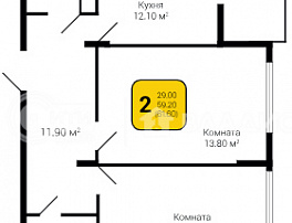 2-комнатная квартира, 61.6 м2