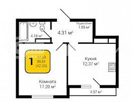 1-комнатная квартира, 42.2 м2