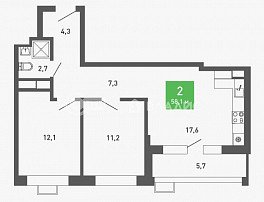 2-комнатная квартира, 58.1 м2